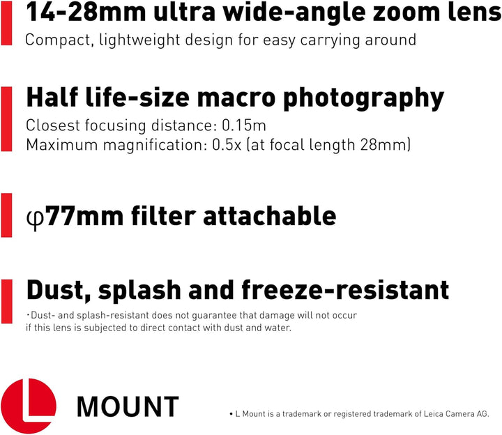 Panasonic Lumix S-R1428E Objektiv, Lumix S Objektiv, 14–28 mm Brennweite, F4-5.6 Blende, ideal für V