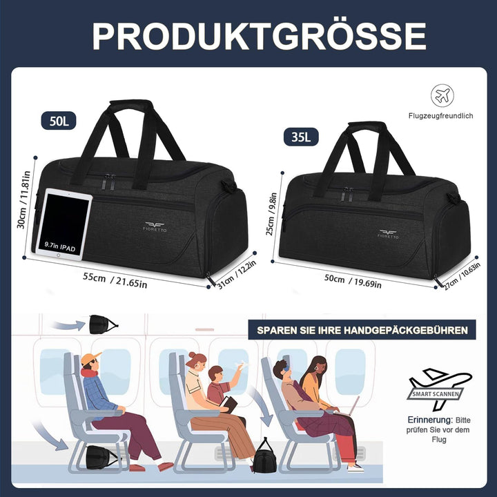 FIORETTO 35L Sporttasche & Reisetasche für Damen und Herren, mit Schuhfach & Nassfach, Wasserdicht T