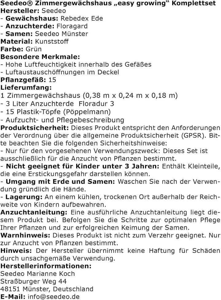 Seedeo® Zimmergewächshaus "easy growing" Komplettset