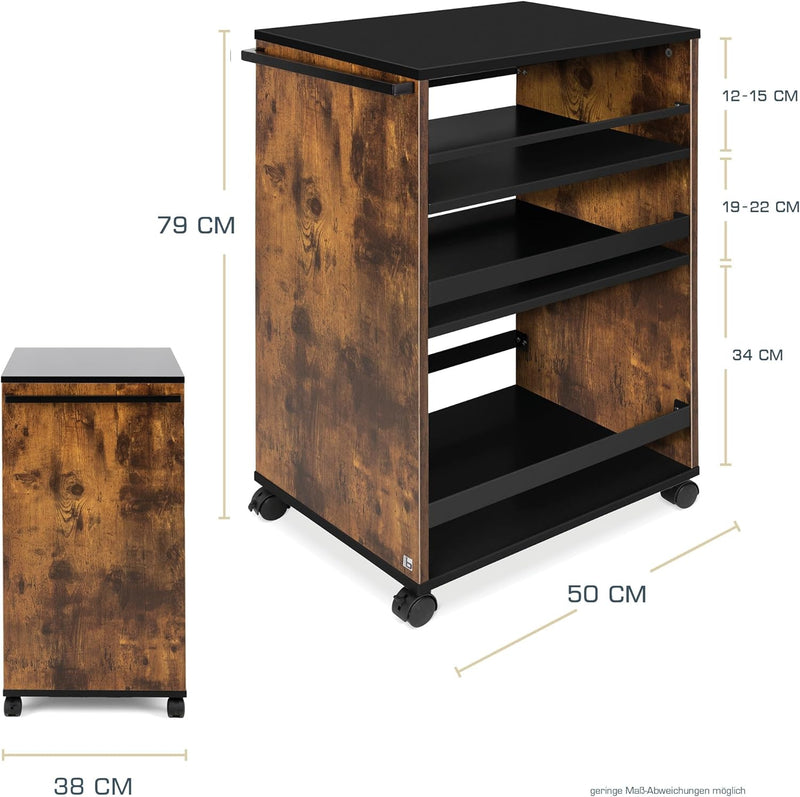 bomoe Nischenwagen Servierwagen auf Rollen mit 3 verstellbaren Ebenen & FSC® Holz Küchenwagen mit Ar