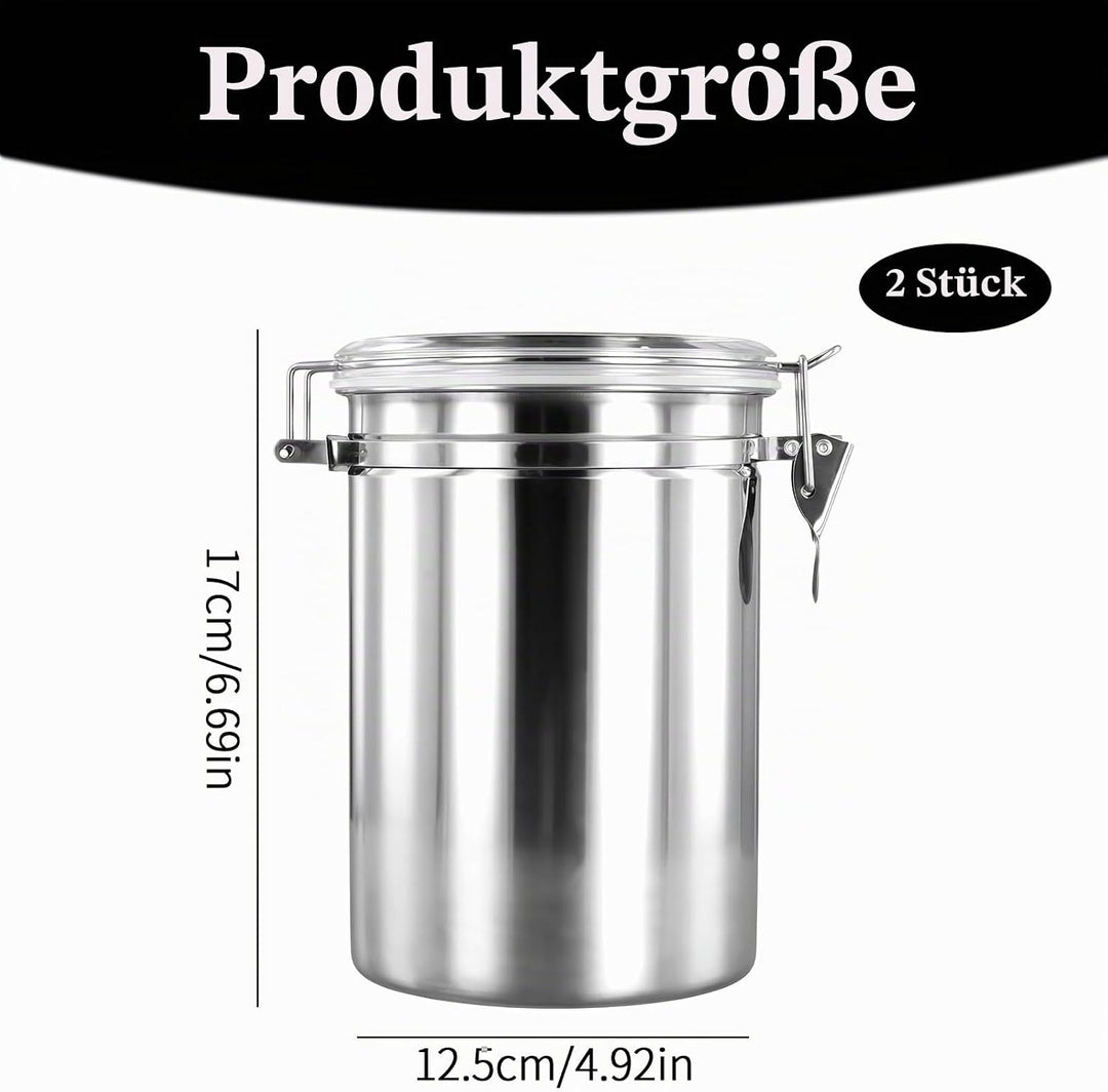 kaffeebohnen behälter 2 Stück Kaffeedose Luftdicht 1.8 L Kaffeebohnen Behälter aus Edelstahl für Kaf