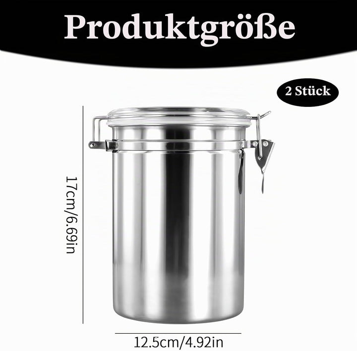 kaffeebohnen behälter 2 Stück Kaffeedose Luftdicht 1.8 L Kaffeebohnen Behälter aus Edelstahl für Kaf