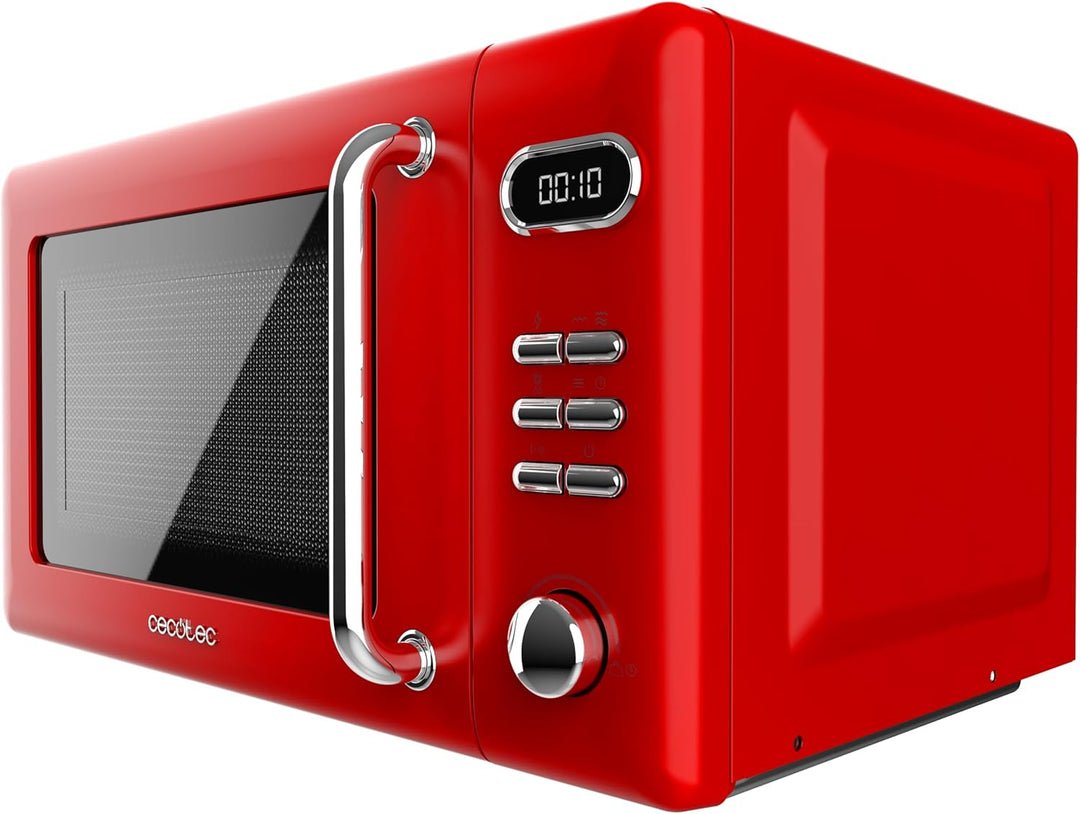 Cecotec Mikrowelle mit Grill, ProClean 5110 Retro Red, 20 L, 700 W | digitale Bedienung, Auftauen, 8
