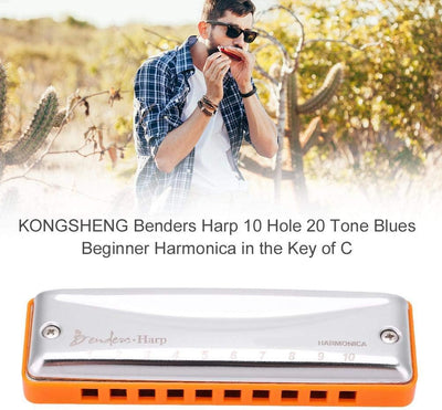 10-Loch-Mundharmonika, Benders Harp Key von C 10-Loch 20-Ton-Anfänger-Blues-Mundharmonika mit Etui u
