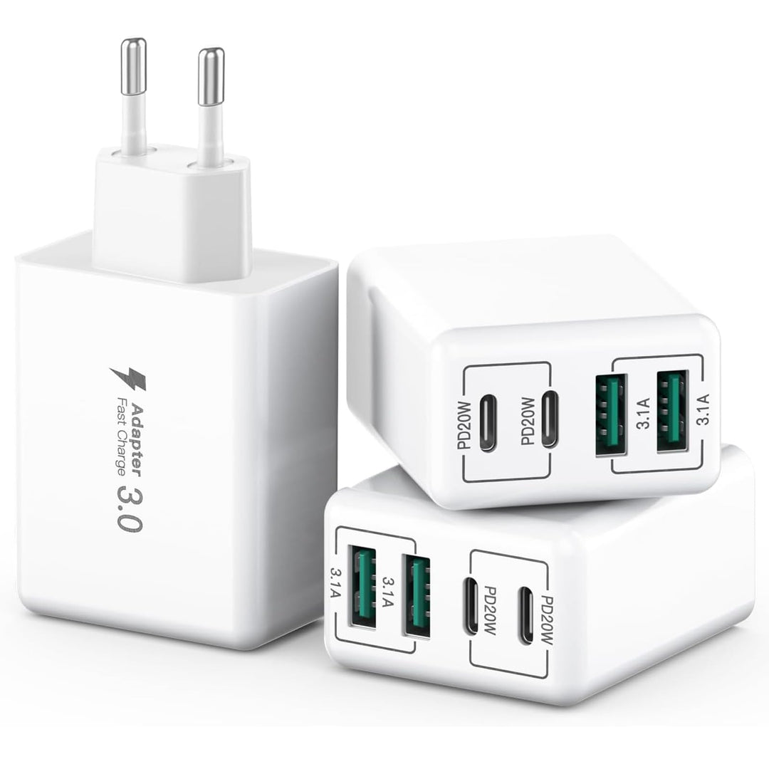 [3 Stück] USB C Ladegerät 40W, 4-Port USB C Ladegerät Block, Schnellladeblock Dual Port PD+QC Wandst