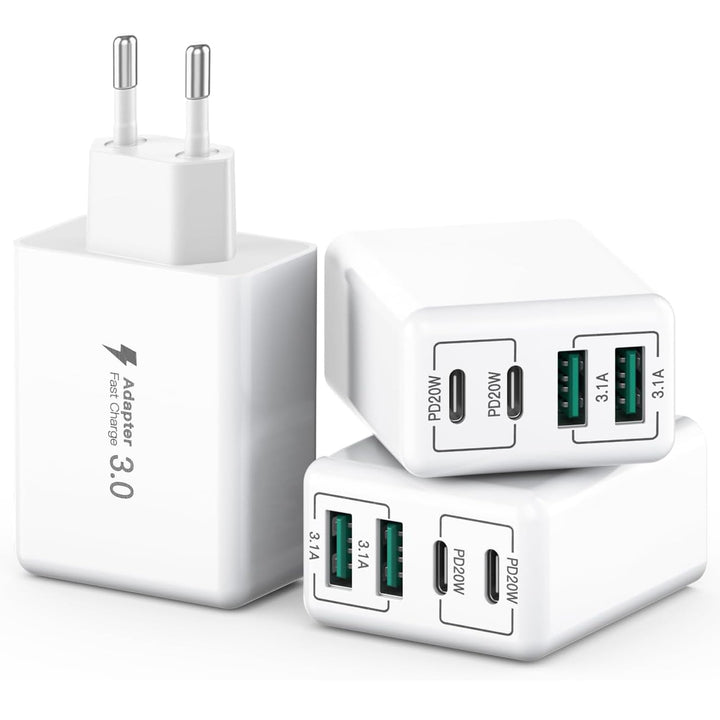 [3 Stück] USB C Ladegerät 40W, 4-Port USB C Ladegerät Block, Schnellladeblock Dual Port PD+QC Wandst