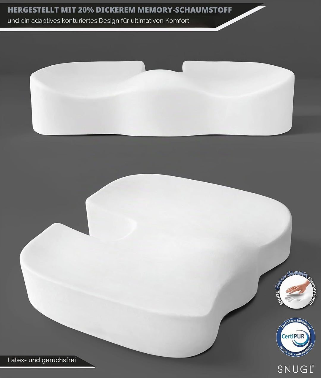 SNUGL Sitzkissen orthopädisch Memory Foam Steissbeinkissen | Stuhlkissen gegen Rückenschmerzen | Erg