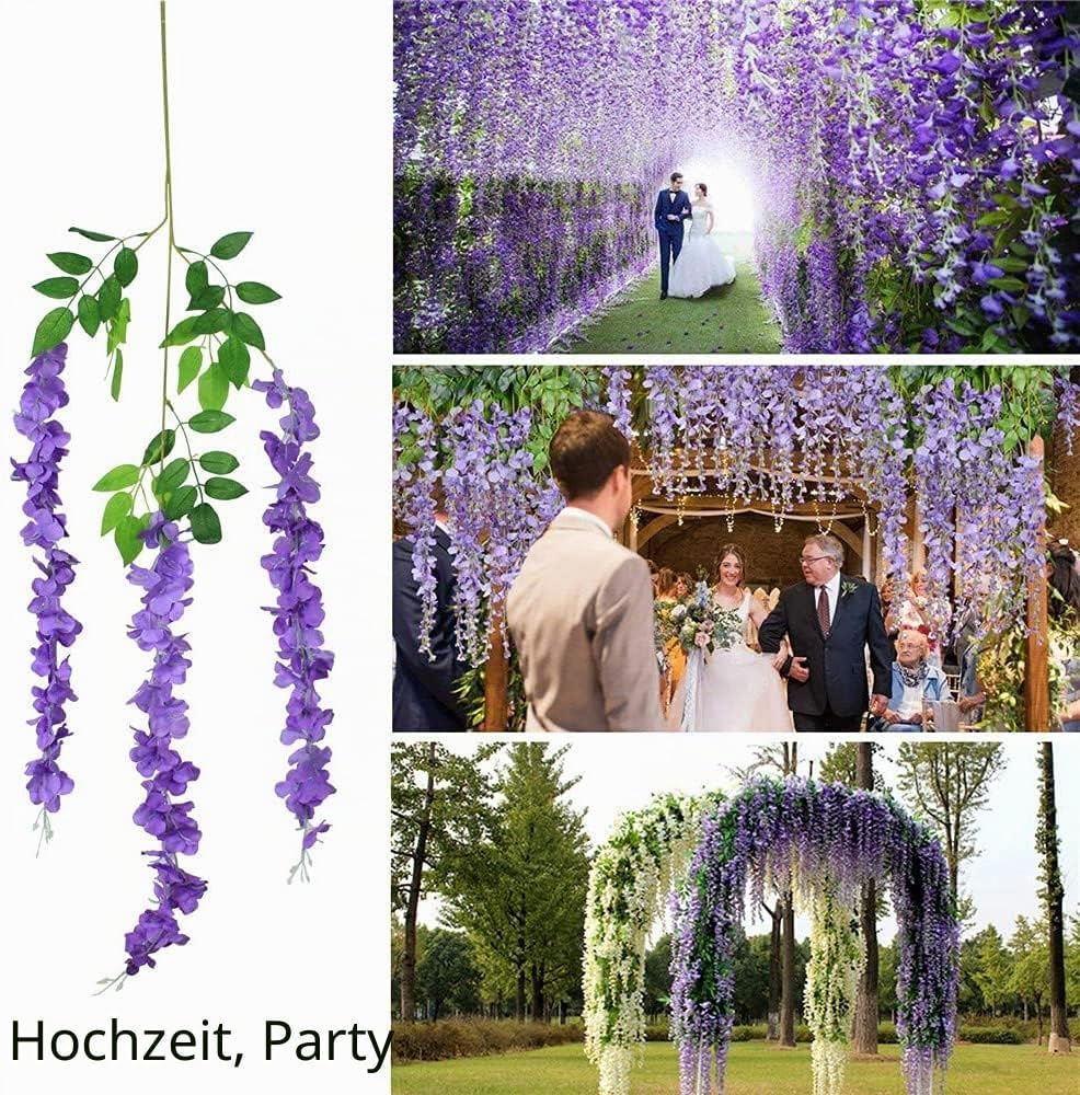HanYun 12 Stück Künstliche Glyzinien Blumen, künstliche Glyzinie, Fake Wisteria Vine Kunstpflanzen H