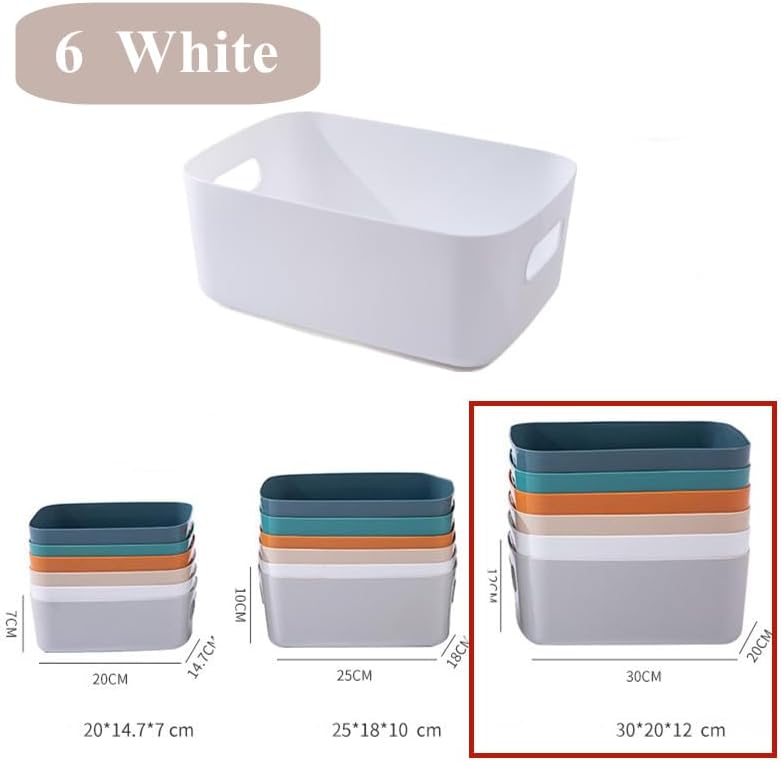 6 Weiss Grosses Aufbewahrungsbox Kunststoff Aufbewahrungskorb mit Griffen 30 × 20 ×12cm,Küchenschran
