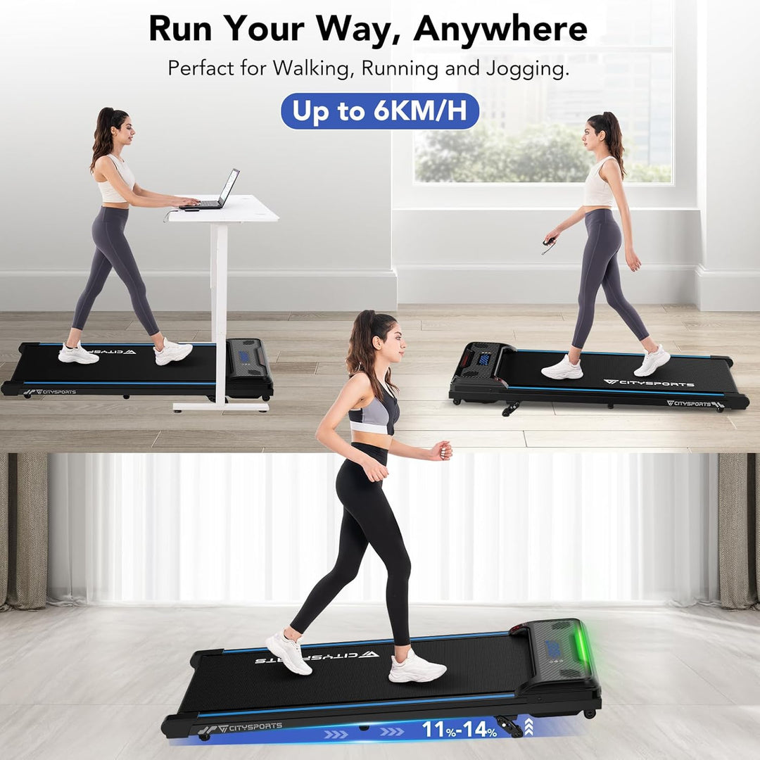 CITYSPORTS Laufband mit Steigung,WalkingPad mit 11%–14% Neigung,LED-Anzeige &amp; Lichteffekt,1–6km/h,La