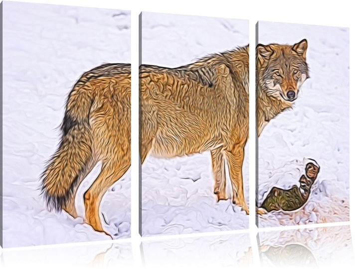 prächtiger Wolf im Schnee Spezial 3-Teiler Leinwandbild 120x80 Bild auf Leinwand, XXL riesige Bilder