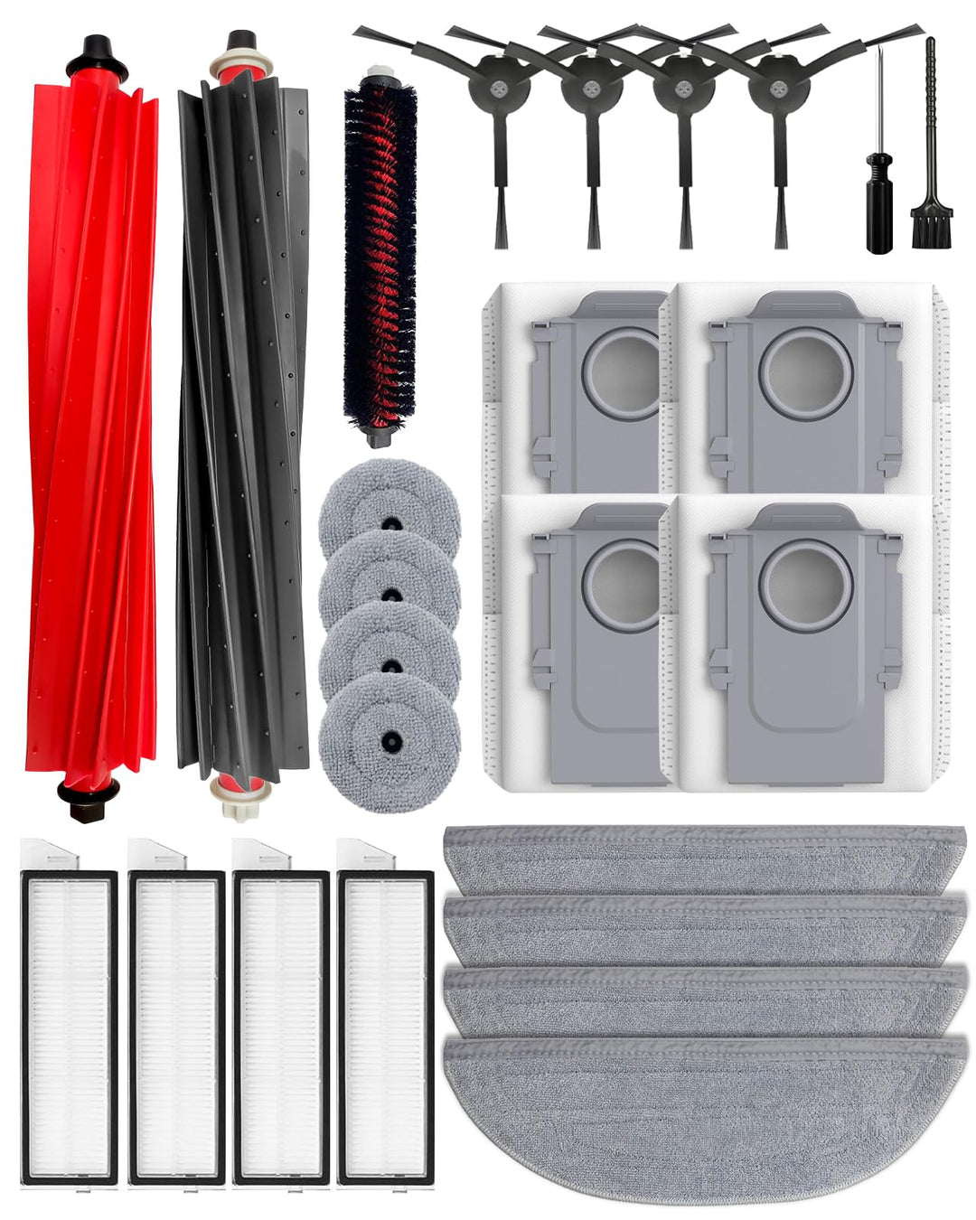 25PCS Zubehör für Roborock S8 MaxV Ultra/S8 Max Ultra Staubsauger,2 Hauptbürsten,4 HEPA-Filter,4 Mop