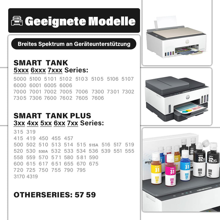 Druckertinte 31 32XL Kompatibel für HP Smart Tank Plus 555 Drucker, Tinte 31 32 XL für Smart Tank 51