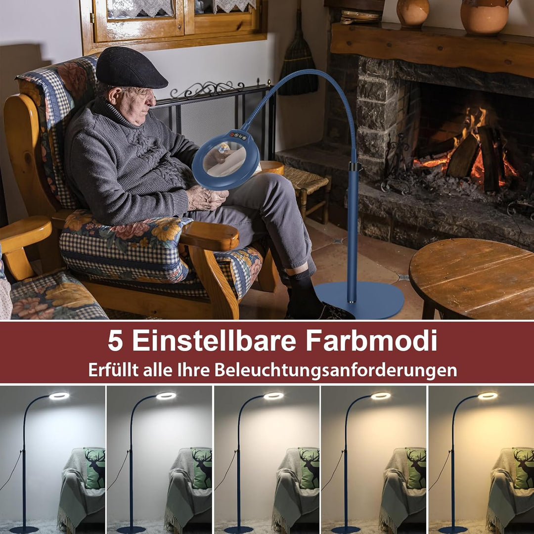 Veemagni 10X Echte Glaslinsen Schwanenhalslupen, Lupe mit Licht und Ständer Stehlampe, 5 Farbmodi St