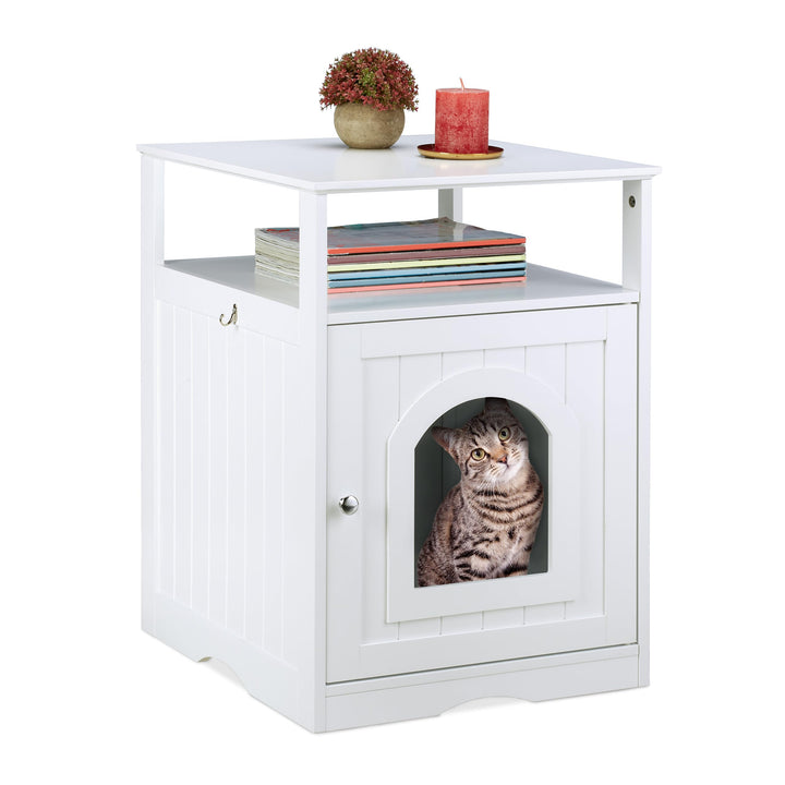 Relaxdays Katzenschrank, grosser Eingang, mit Ablage, Rückseite mit Luftlöchern, HBT 64 x 48 x 53 cm
