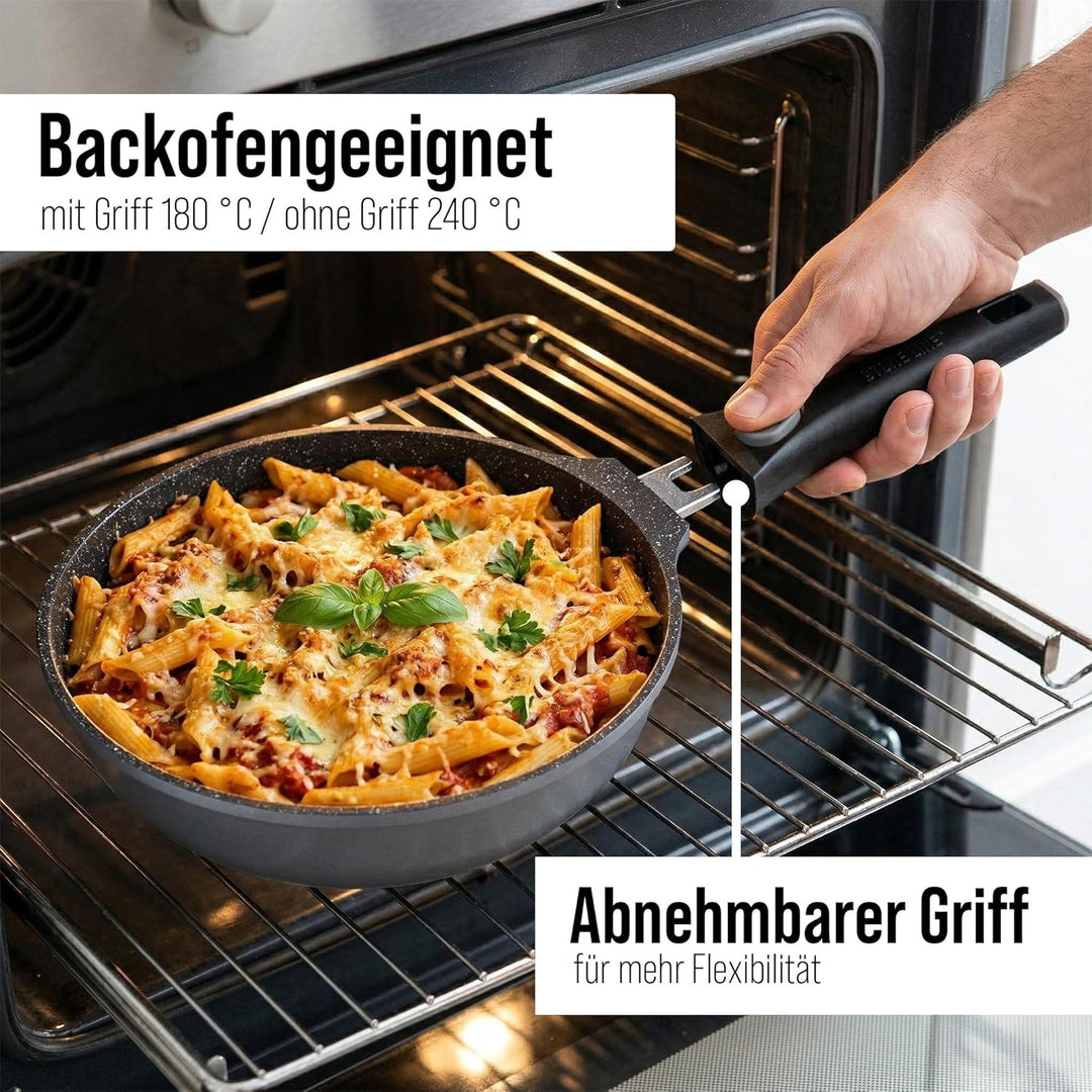 STONELINE SMART Bratpfanne 24 cm, Pfanne Aluguss, Abnehmbarem Griff, Pfanne Induktion, Alle Herdarte