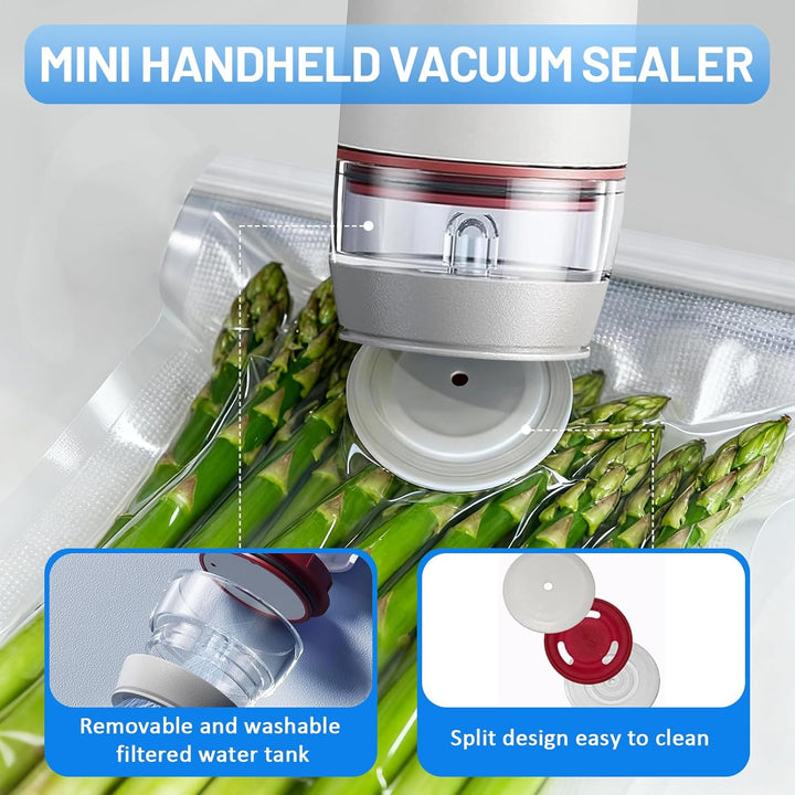 Vakuumiergerät, Mini Handvakuumierer, Vakuumierer für Lebensmittel mit 30 Wiederverwendbare Vakuumbe