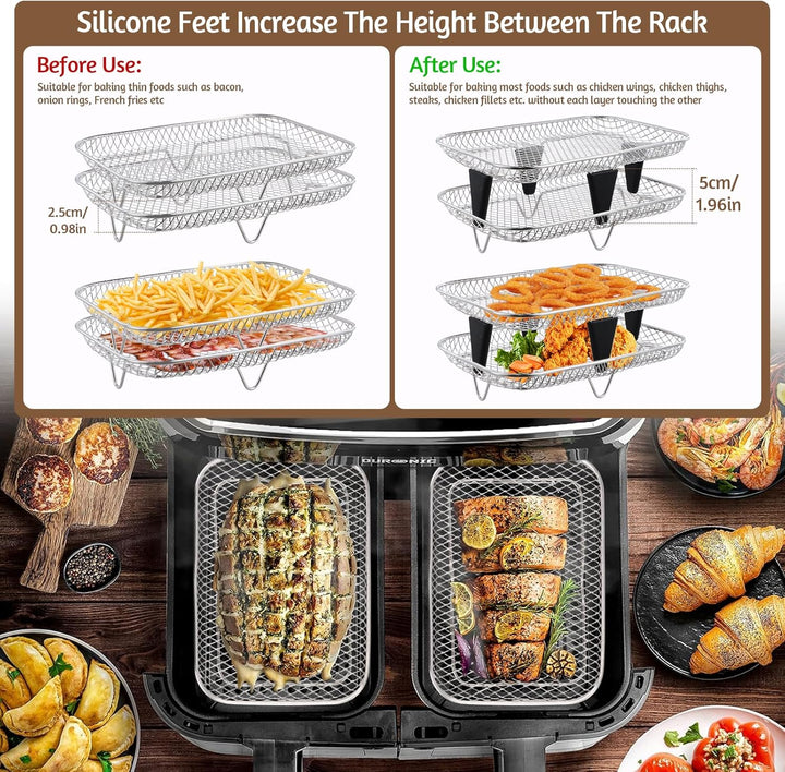 Airfryer Zubehör, 3 Schichten Edelstahl Air Fryer Rack, Heissluftfritteuse Zubehör Kompatibel mit Ni