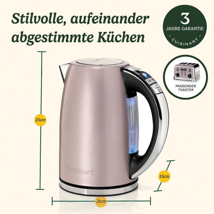 Cuisinart CPK17PIE Wasserkocher, Multi Temp, 3KW, Edelstahl, 1.7L Fassungsvermögen, Vintage Rosa Pin