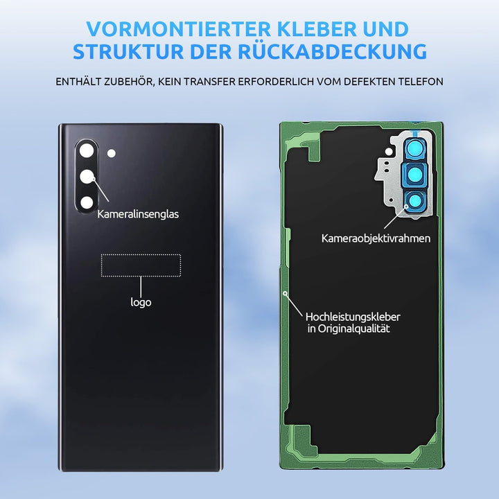 Eonpam Akkudeckel für Samsung Galaxy Note 10 N970 Rückseite Glas Original Backcover Back Glas Ersatz