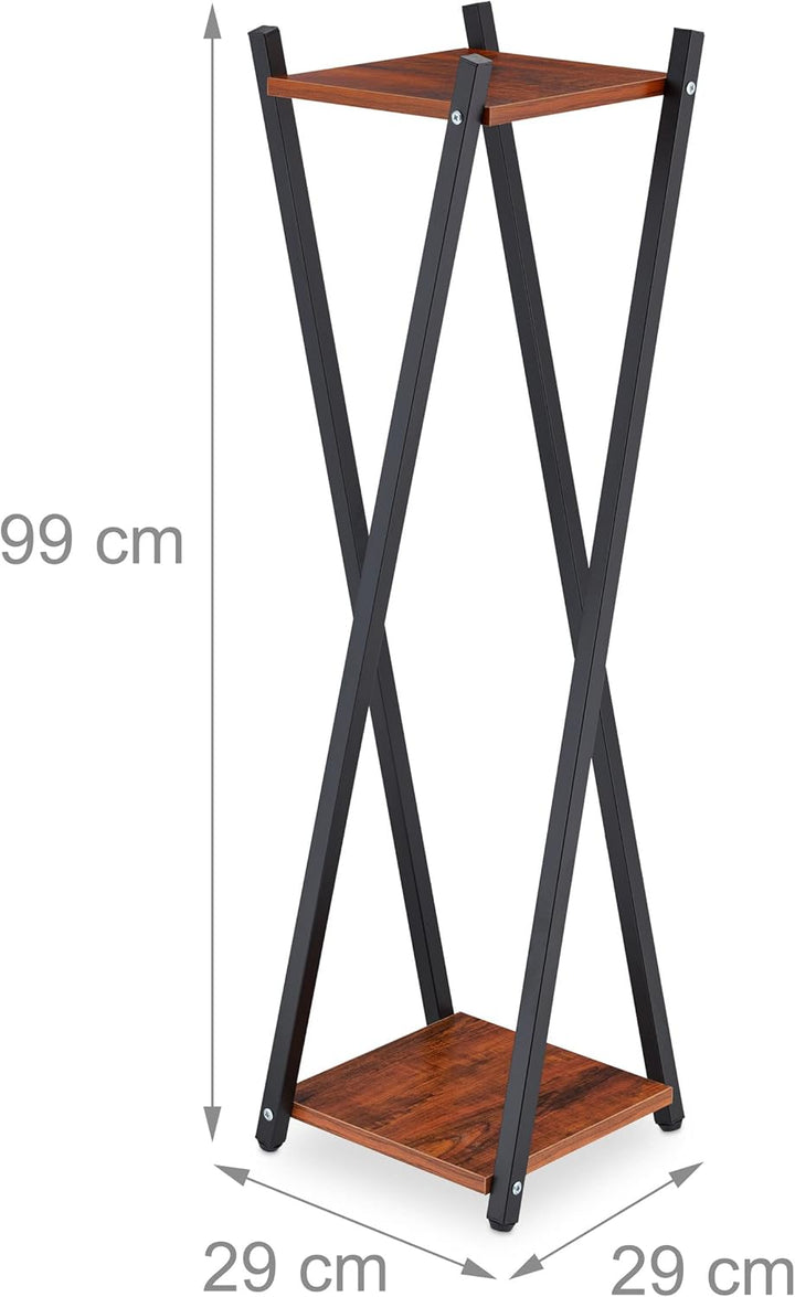 Relaxdays Blumenständer, 2 Etagen in Holzoptik, Metall/MDF, moderner Blumenhocker, HBT: 99x29x29 cm,