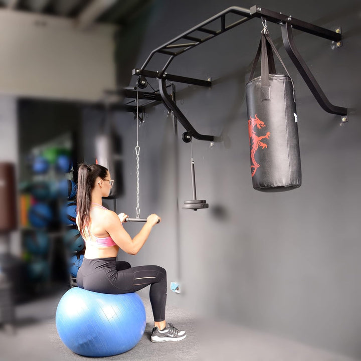 TrainHard® Multigriff Klimmzugstange Wandmontage mit Latzug & Boxsackhalterung, geprüfte und zertifi