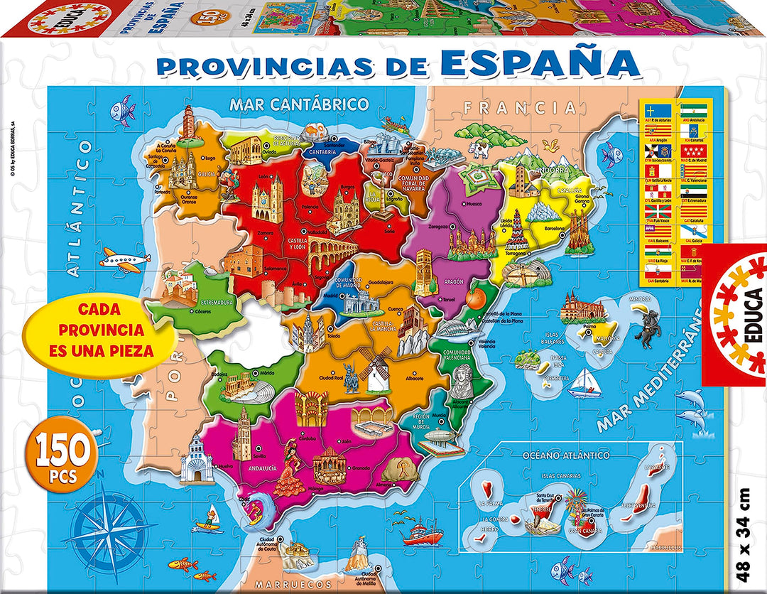 Educa - Puzzle Bezirke Kataloniens | 150 Teile Lernpuzzle | Spanien Katalonien, Lernspielzeug | ab 6