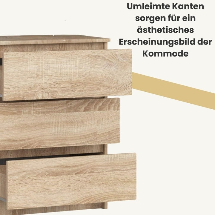 AKORD Kommode K60 mit 3 Schubladen | für das Wohnzimmer Schlafzimmer Schrank Büro Arbeitszimmer | Mo