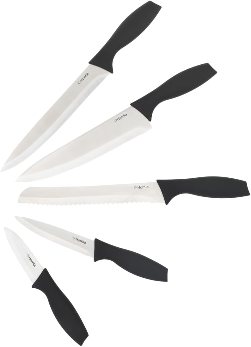 HOMLA Skat Messerset von 6 - Klinge aus Rostfreiem Stahl - 6 Messer und Aufbewahrungsblock - Ergonom