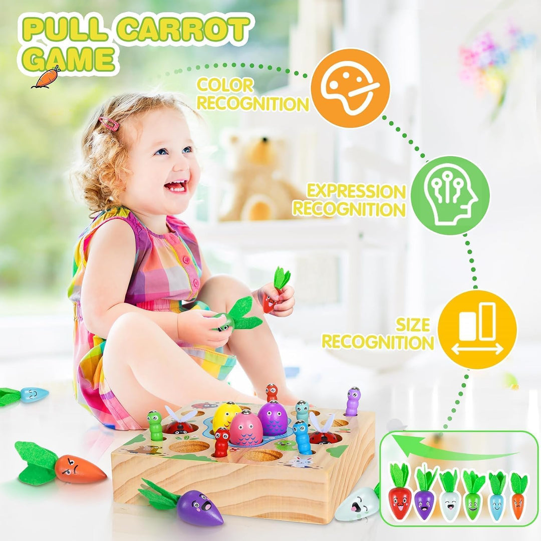 COOLJOY Montessori Spielzeug ab 1 2 3 Jahre | Karotten Steckspiel Holz l Magnetische Angelspie | Hol