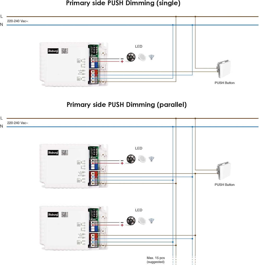 illuburg LED Trafo Dimmbar Dali Push 1-10V 300mA - 900mA Konstantstrom 30W Flickerfree LED Netzteil