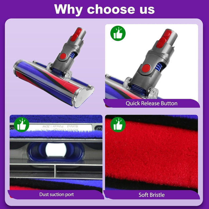 Softwalze Bodendüse für Dyson V7 V8 V10 V11 V15 SV10 SV11 SV12 SV14 SV15 Staubsauger, Elektrischer S