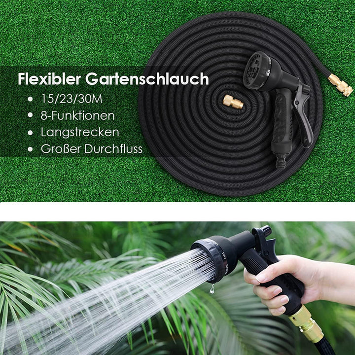 Flexibler Gartenschlauch mit 8 Funktion Garten Handbrause Flexibel 3/4 Zoll &amp; 1/2 Schlauchhaken Aufb