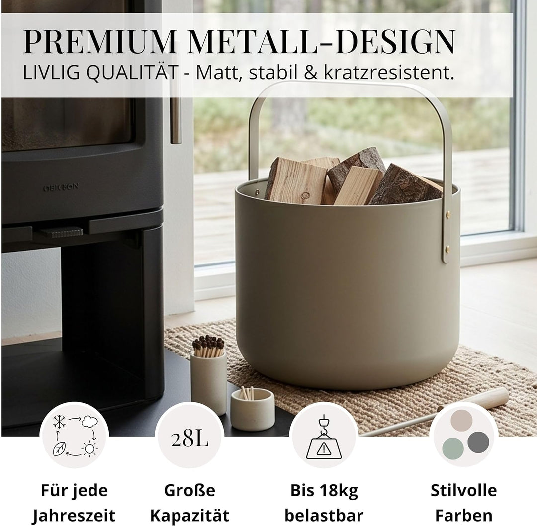 LIVLIG Design Kaminholzkorb Metall, Holzkorb für Kaminholz mit Henkel, Grosser Korb für Kaminholz 36