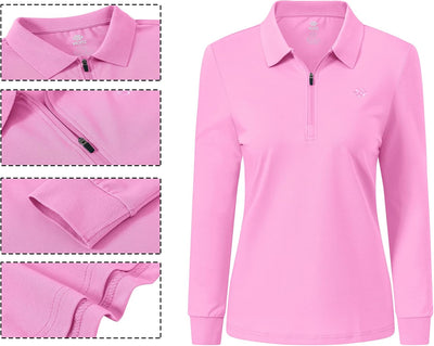 AjezMax Poloshirt Damen Golf Polohemd Langarm Baumwolle Sport Polo Wintershirts mit Reissverschluss