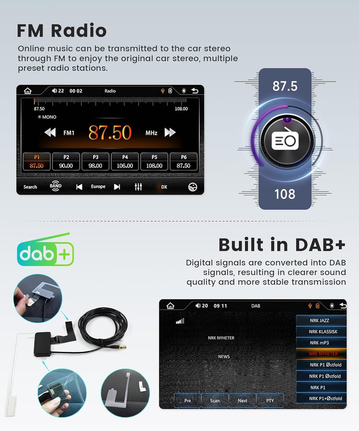1 DIN DAB+ Autoradio mit 7" automatisch ausfahrbarem Bildschirm, Podofo Wireless CarPlay & Android A