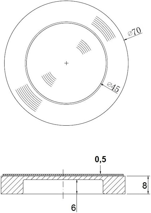ck-tuerbeschlaege Griffmuschel zum Aufkleben Edelstahloptik rund 70 x 8 mm 1 Paar Höhe 8 mm, Höhe 8