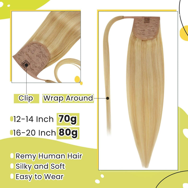 RUNATURE Zopf Extensions Echthaar Blond Zopf Echthaar Goldblond mit Hellblond Echte Haar Clip in Pfe