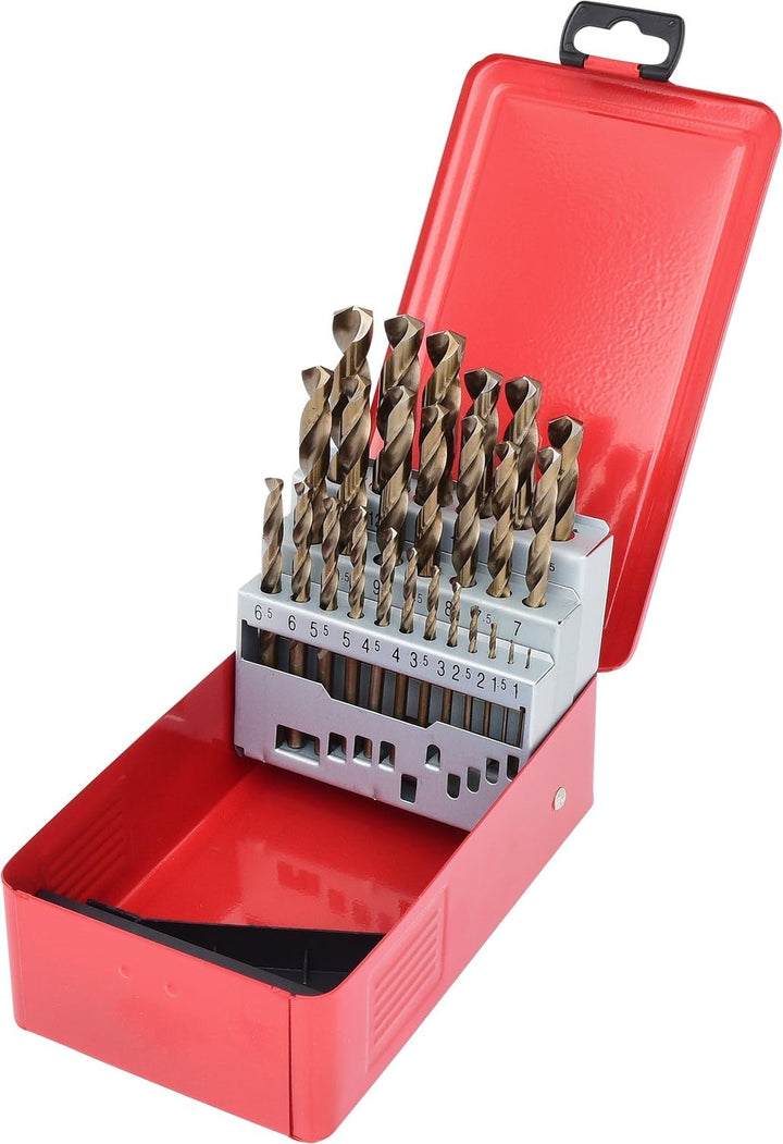 KS Tools 330.3613 HSS-G Co 5 Spiralbohrer-Satz, Stahlblechkassette, 25-tlg., 1-13mm