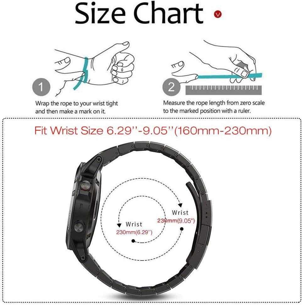 YOOSIDE für Fenix 7/ Fenix 5/ Fenix 6/ epix 2 Armband, 22mm Edelstahl Gliederarmband Ersatzarmbänder