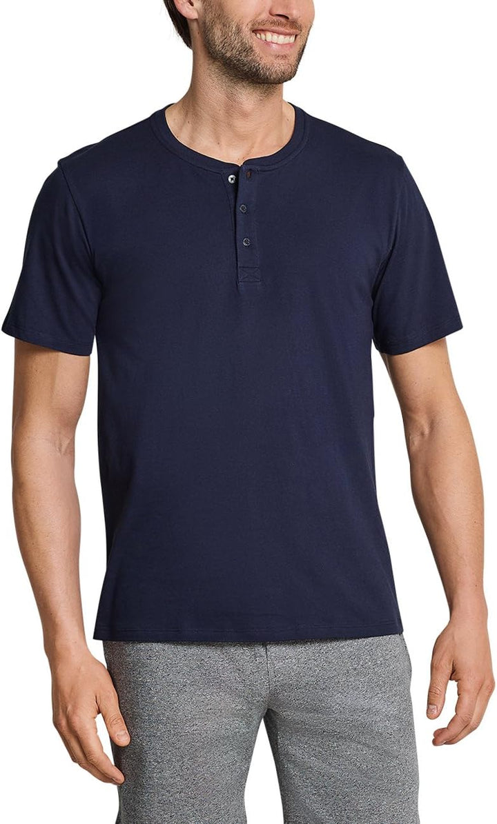 Schiesser Herren Schlafshirt kurzarm mit Knopfleiste - Mix + Relax 48 Dunkelblau_163831, 48 Dunkelbl