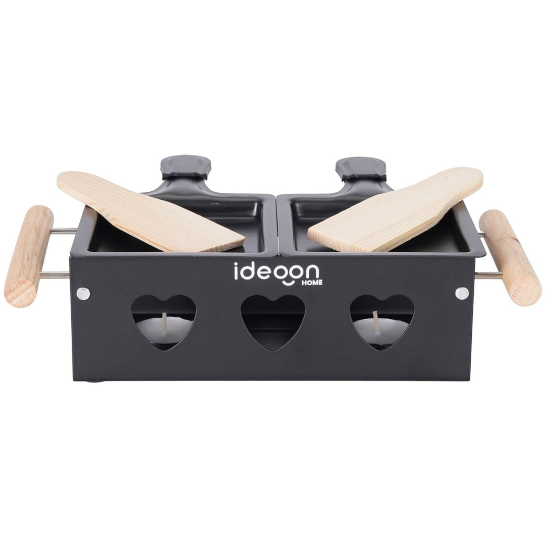 ideoon Raclette-Teelicht für 2 Personen, Raclette Set ohne Strom inkl. Teelichtern und Schaber, Meta