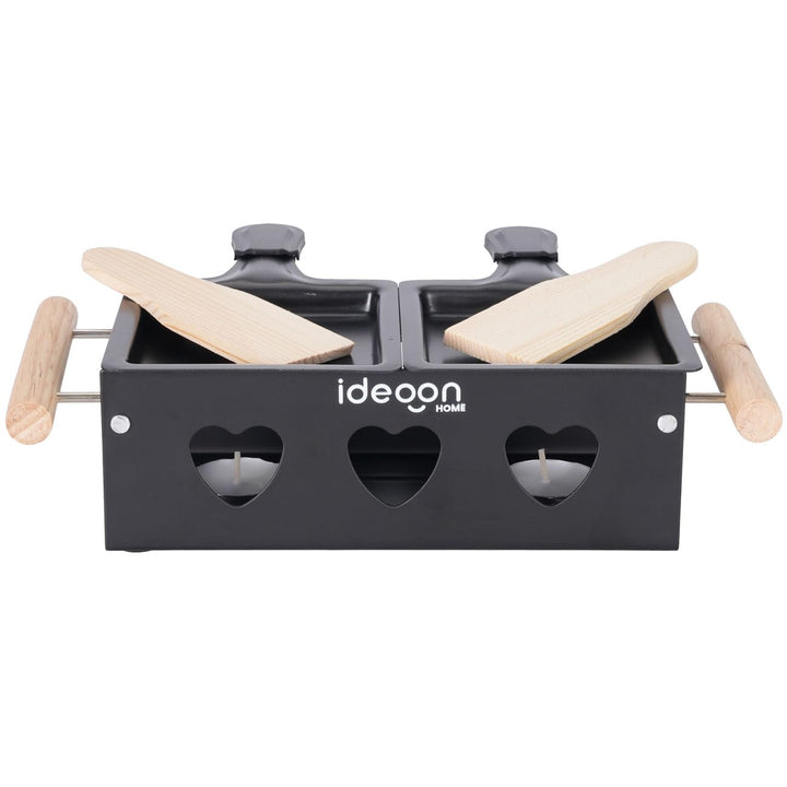 ideoon Raclette-Teelicht für 2 Personen, Raclette Set ohne Strom inkl. Teelichtern und Schaber, Meta
