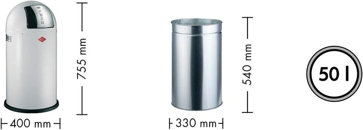 WESCO 175 831 Pushboy Abfallsammler 50 Liter Mint 40 x 40 x 75.5cm (L/B/H), Edelstahl, Weiss Matt, 4