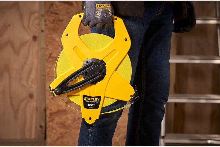 Stanley Rahmenbandmass Power Winder Fiberglas (100 m Länge, 13 mm Breite, ergonomisch, Genauigkeitsk