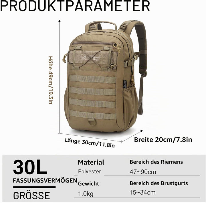 Mardingtop 30L Rucksack Herren Militär Wanderrucksack mit Rückenbelüftung | Trekkingrucksack Tactica
