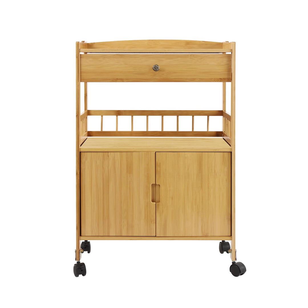 Regal Servierwagen Holz, Bambus Küchenwagen mit 4 Rollen (Zwei mit Bremsen), Mobiler Allzweckwagen B