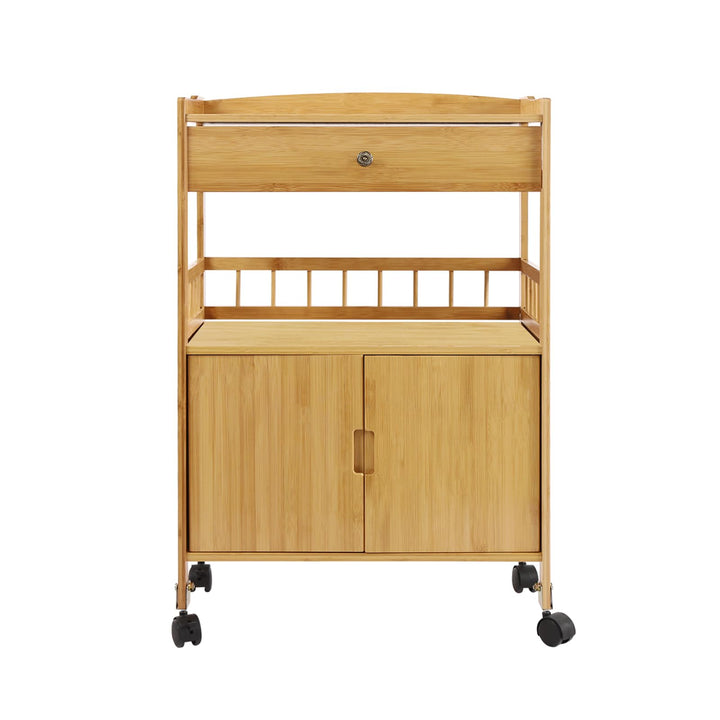Regal Servierwagen Holz, Bambus Küchenwagen mit 4 Rollen (Zwei mit Bremsen), Mobiler Allzweckwagen B