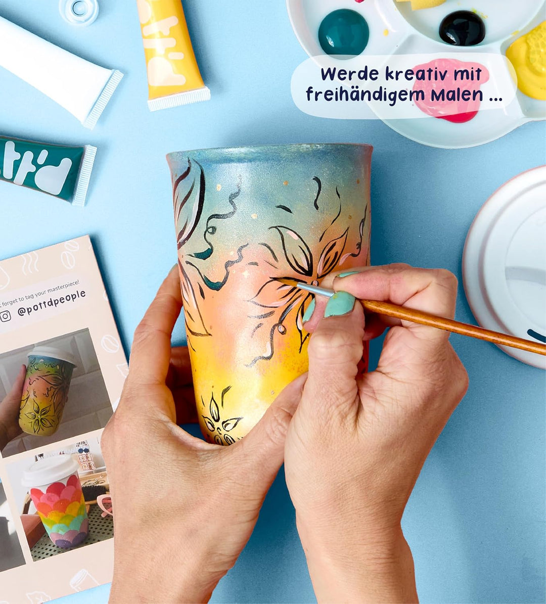 Pott’d Paintables Reisebecher zum Bemalen – DIY Keramik-Bemalen-Set für Erwachsene mit Reisebecher,