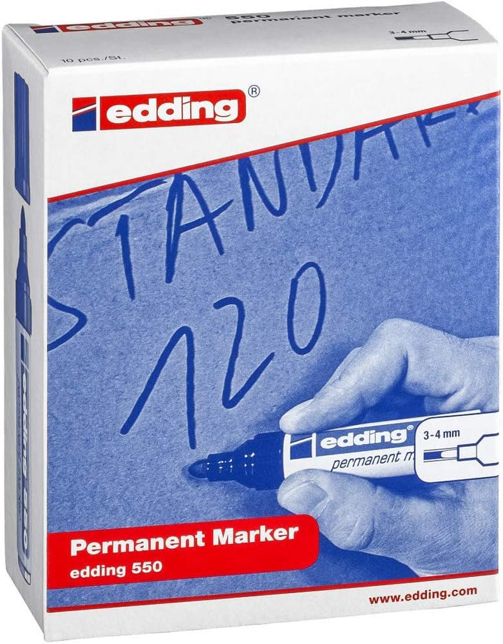 edding 550 Permanentmarker - schwarz - 10 Stifte - Rundspitze 3-4 mm - wasserfest, schnell-trocknend